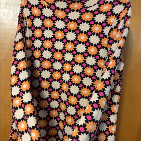 Anthropologie Maeve 70s Retro Medium Pink Orange and Black Knit Sweater Dress - Picture 6 of 11